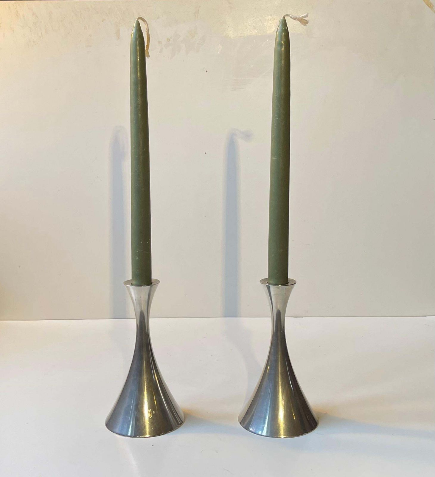 photo for sale Arne Eskers Pewter Candleholders For Just Andersen, 1950s, Set Of 2