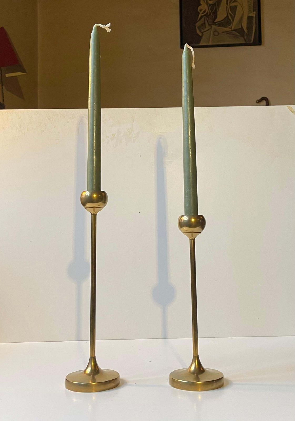 Scandinavian Modern Tulip Candlesticks In Brass, 1960s, Set Of 2 photo Home Decor
