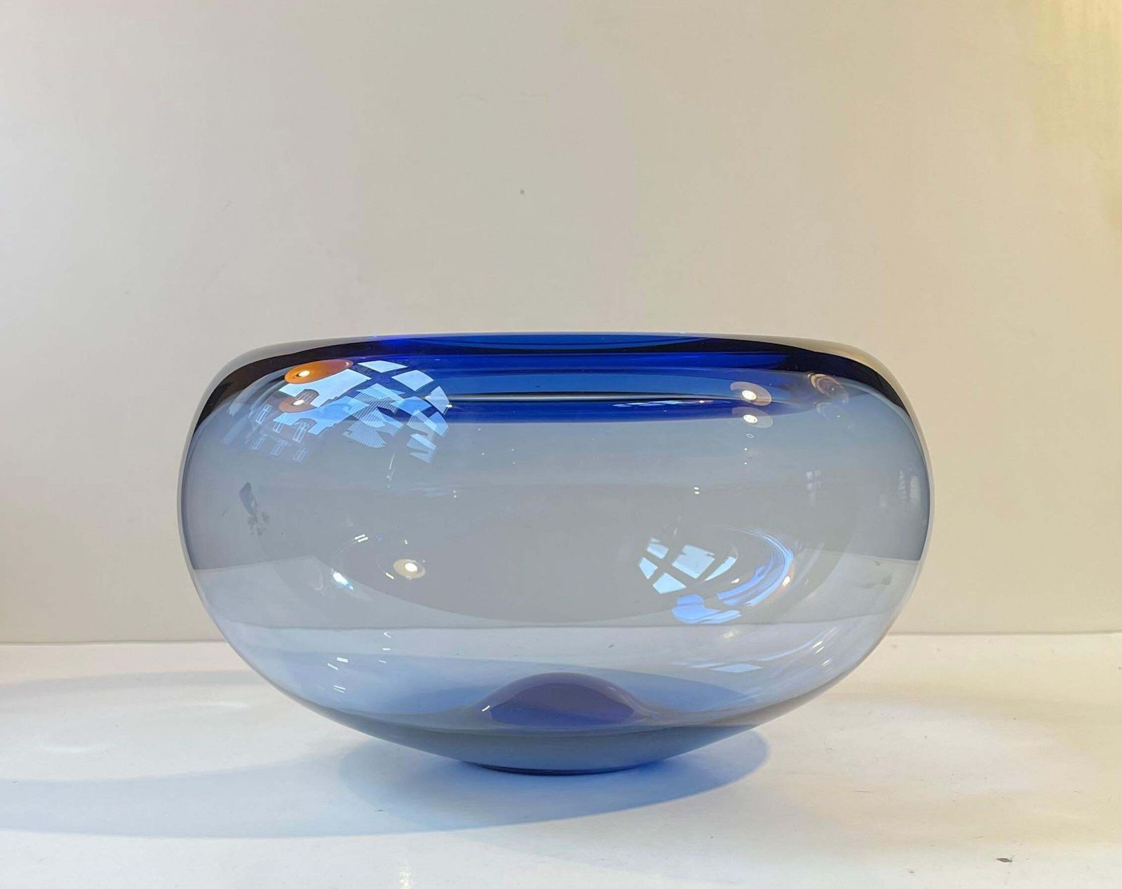 Danish Modern Blue Centerpiece Glass Bowl By Per Lütken For Holmegaard, 1970s photo Home Decor