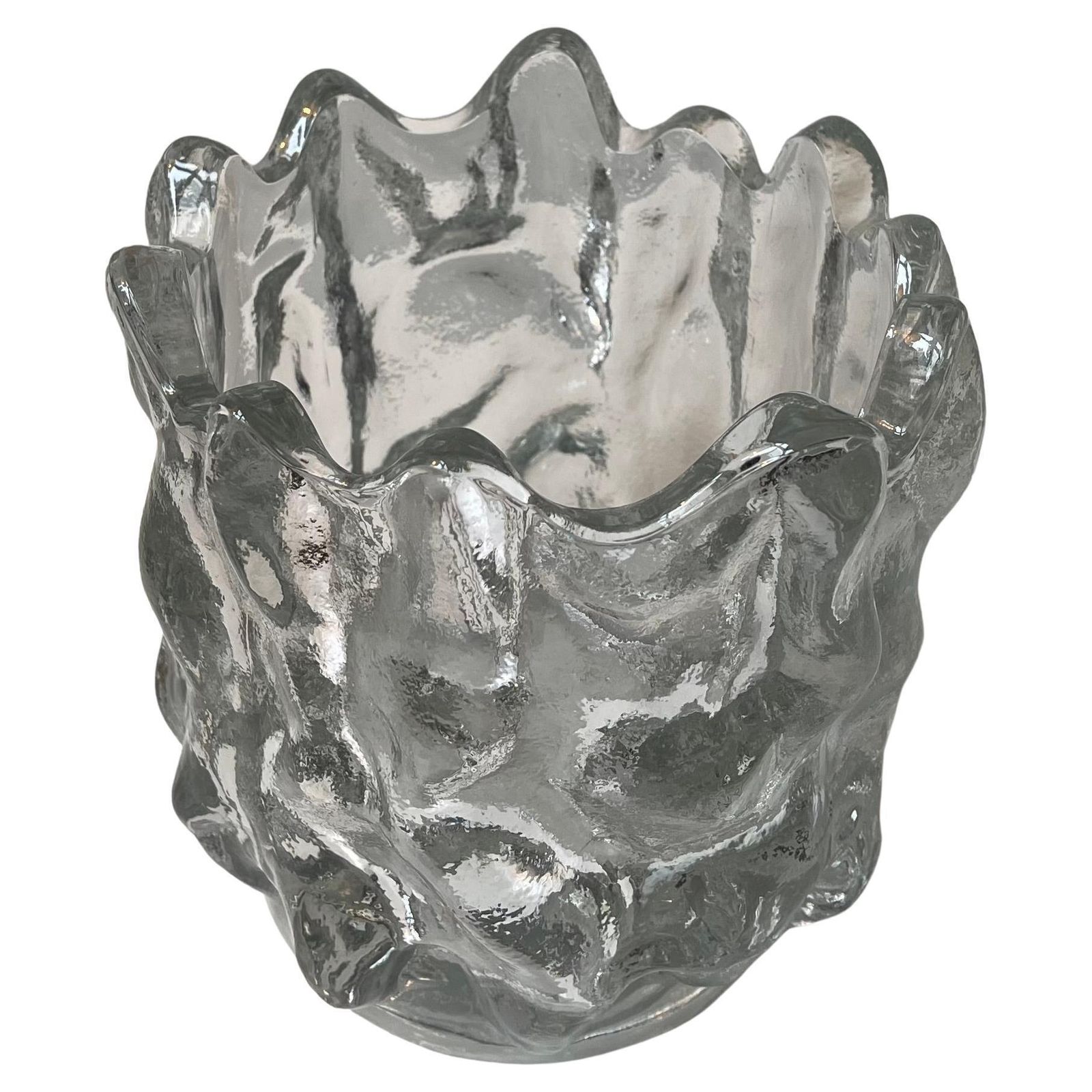 Swedish Freeform Ice Glass Vase By Göran Wärff For Kosta Boda, 1980s
