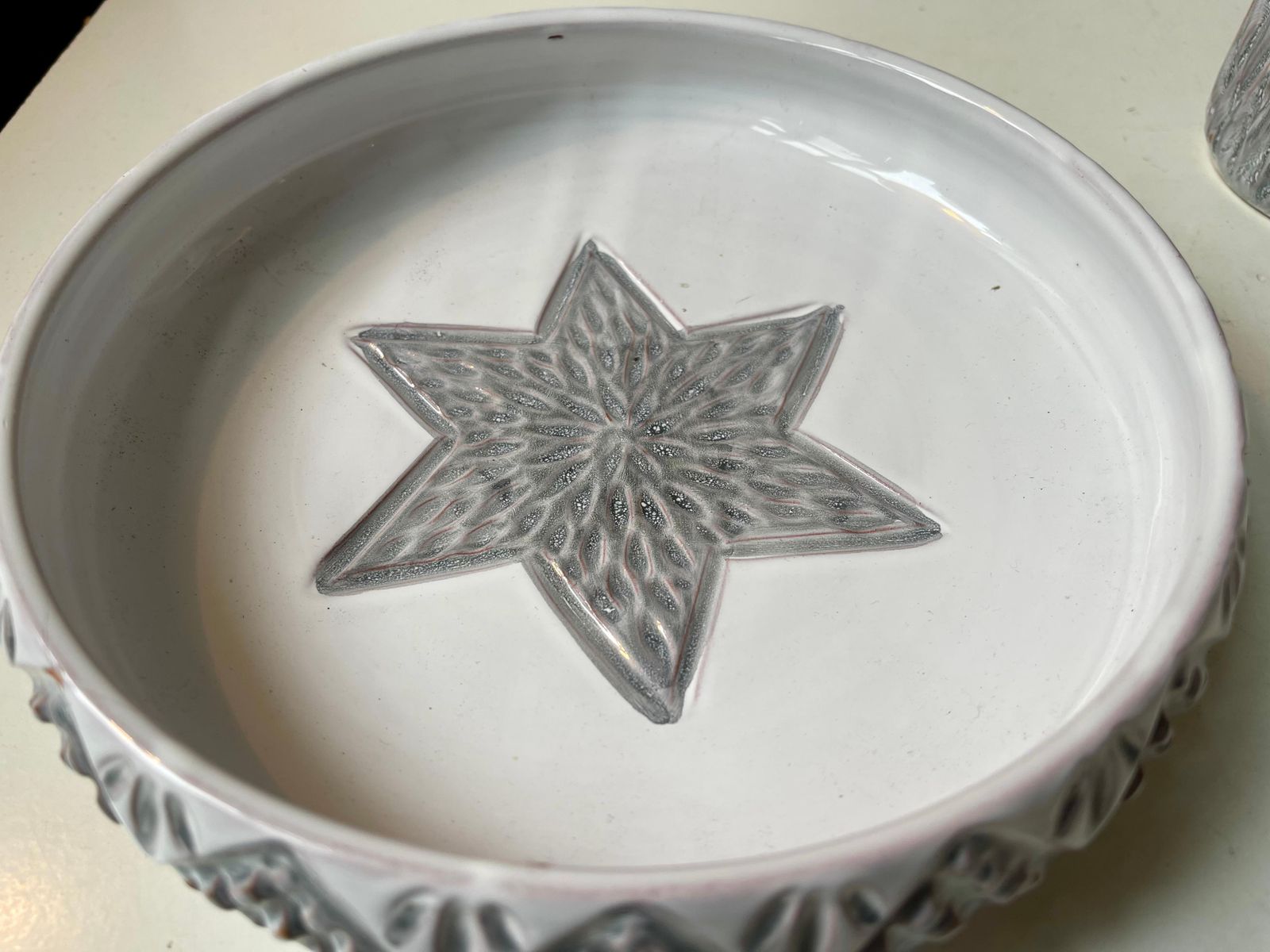 Danish Modern Ceramic Bowl, Trinket And Vase In White & Grey Glaze, 1970s photo buy
