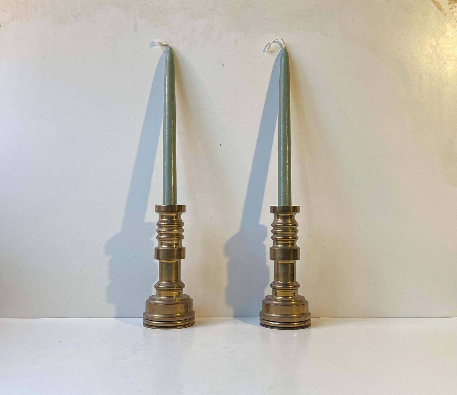 Midcentury Industrial Style Candlesticks In Bronze photo for sale