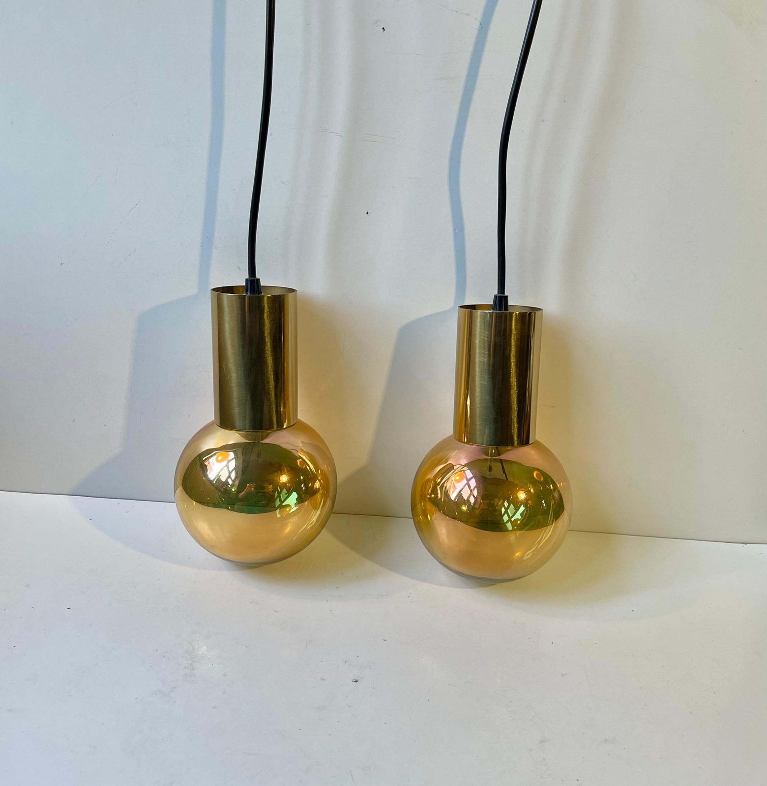 Mid Century Golden Spy Ball Pendant Lamps In Brass By Frimann, 1960s photo 762.0