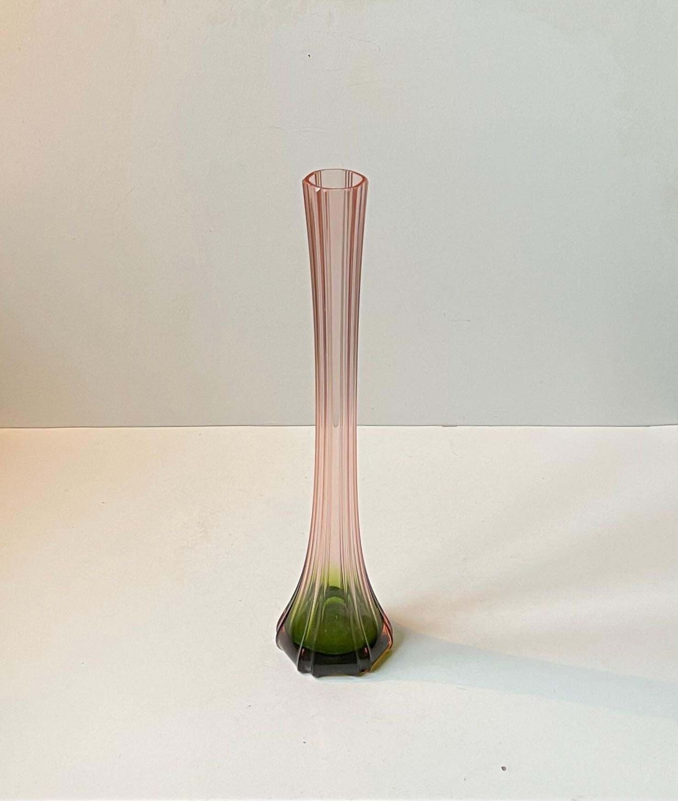 Art Deco Tall French Pink & Green Glass Vase, 1920s photo vintage