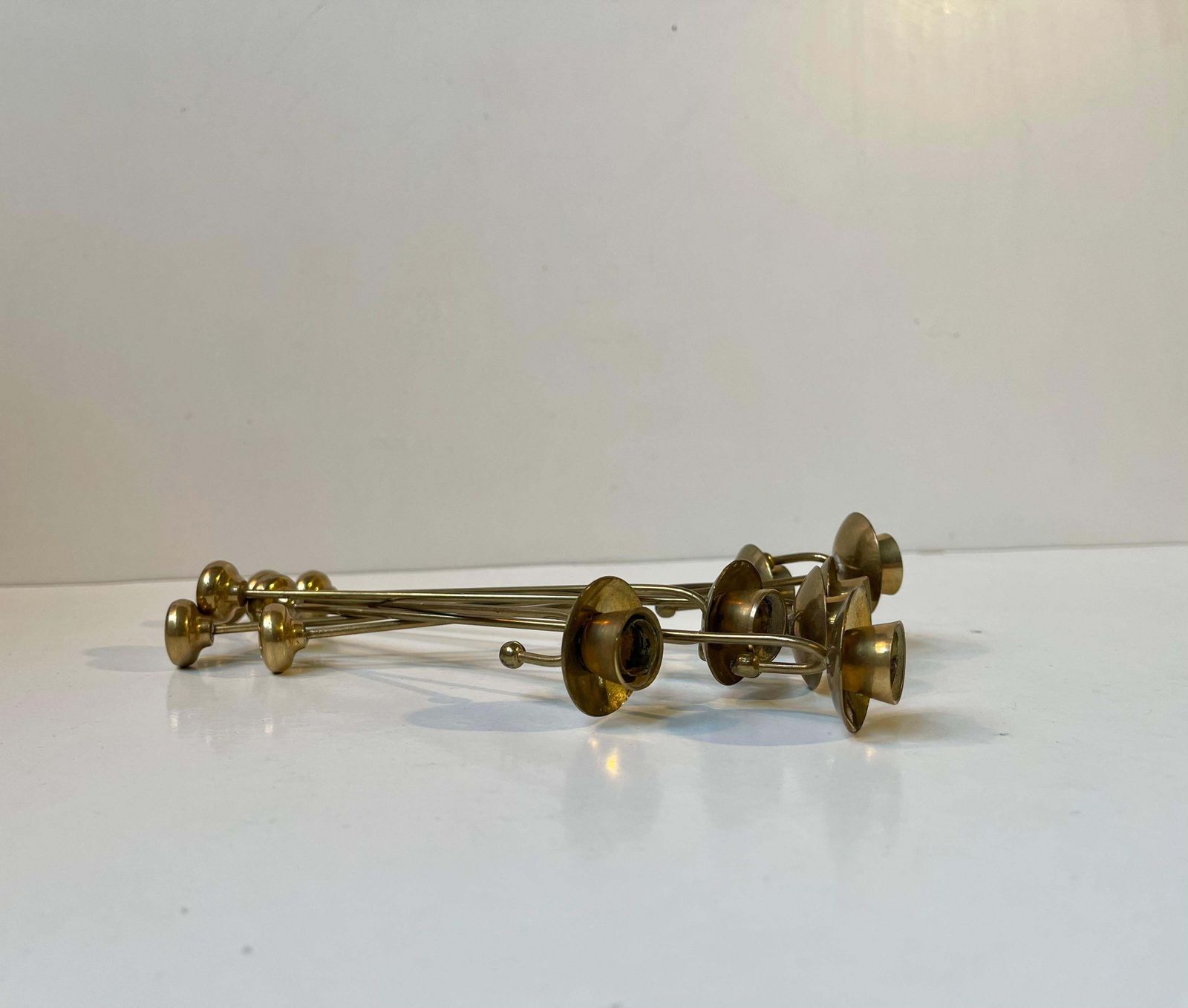Scandinavian Mid Century Brass Christmas Tree Candleholders   Counterweight, 60s photo vinterior