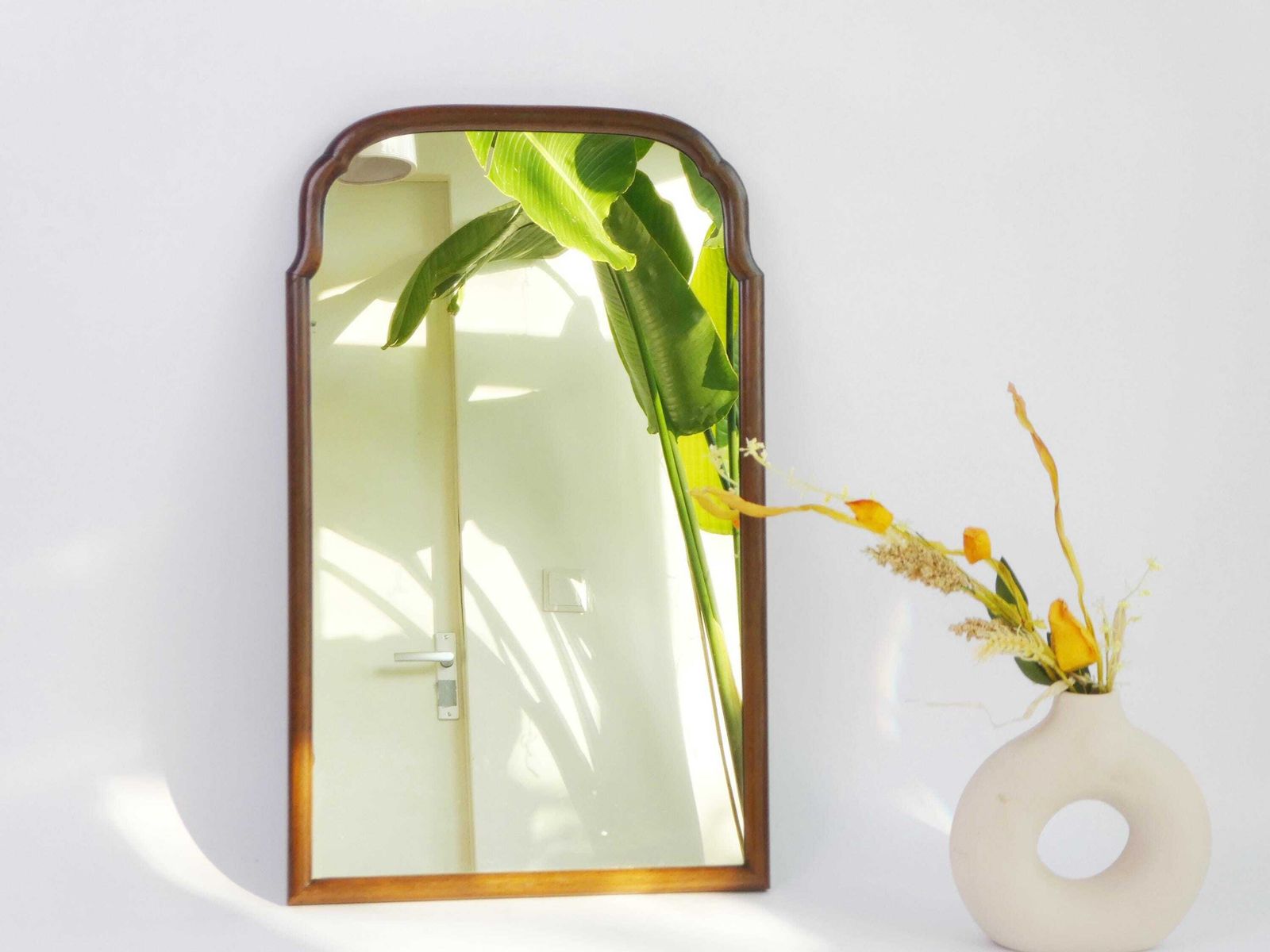 Wooden Antique Scalloped Wall Mirror, Dutch Arched Mantle Mirror, Farmhouse Decor