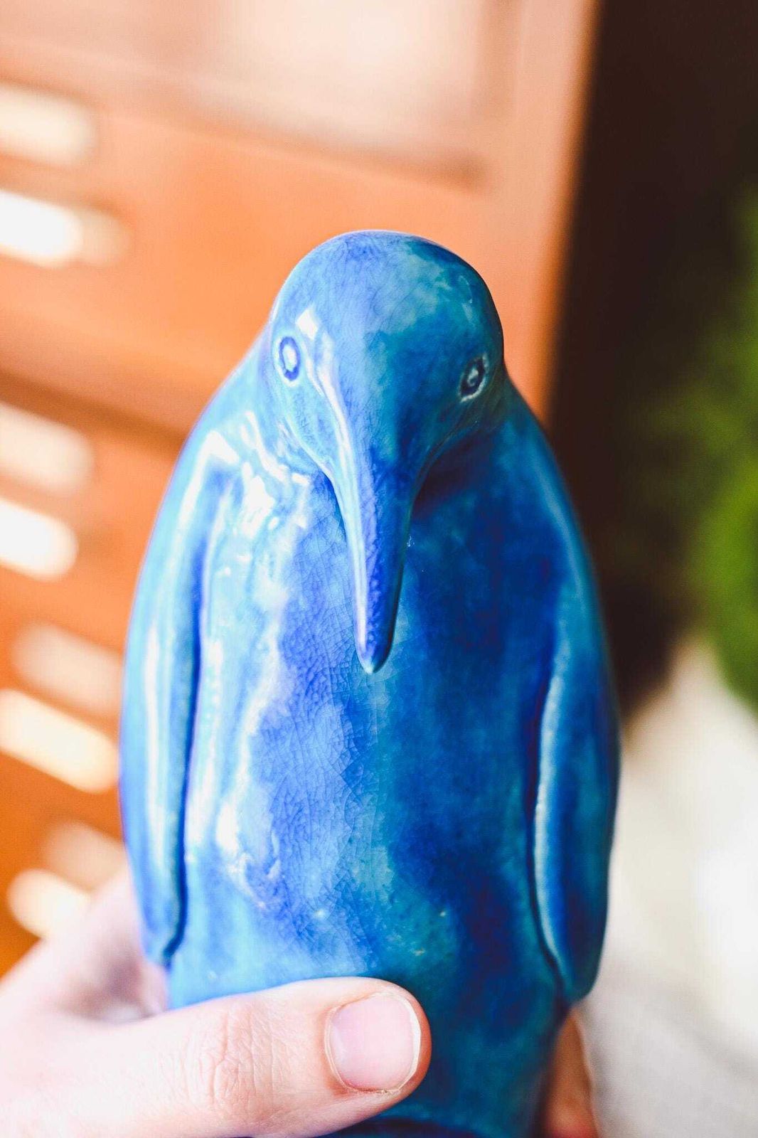Vintage Blue Ceramic Penguin Figurine   Art Pottery Statue 18cm   Mid Century Bird Sculpture   Signed Artist Piece photo vinterior