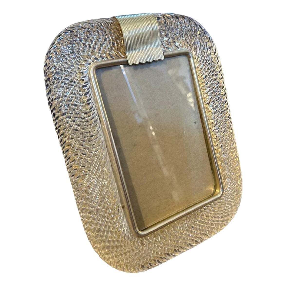 1980s Barovier Style Art Deco Gold And Clear Murano Glass Picture Frame