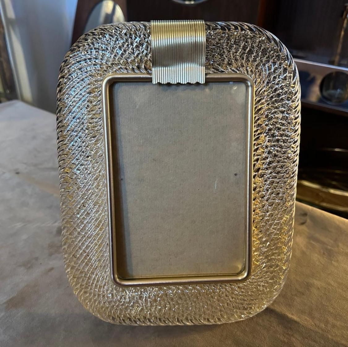 1980s Barovier Style Art Deco Gold And Clear Murano Glass Picture Frame photo for sale