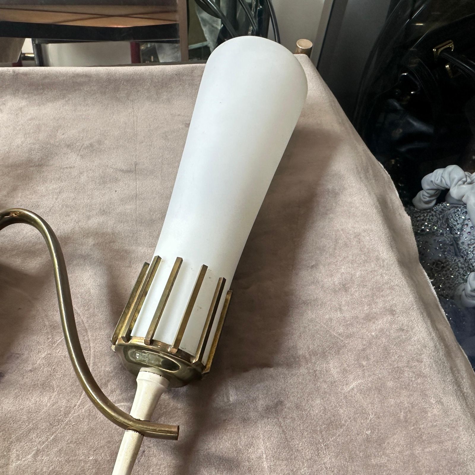 Two 1950s Stilnovo Style Mid Century Modern Brass And Glass Italian Wall Sconces photo furniture