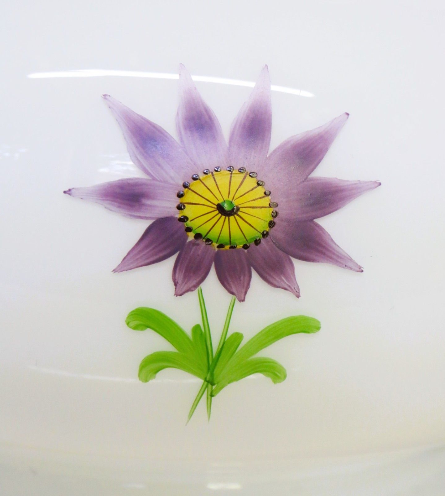 Vintage Lampshade For Ceiling Light Floral Large Milk Glass 1970's Hand Finished photo 75.0