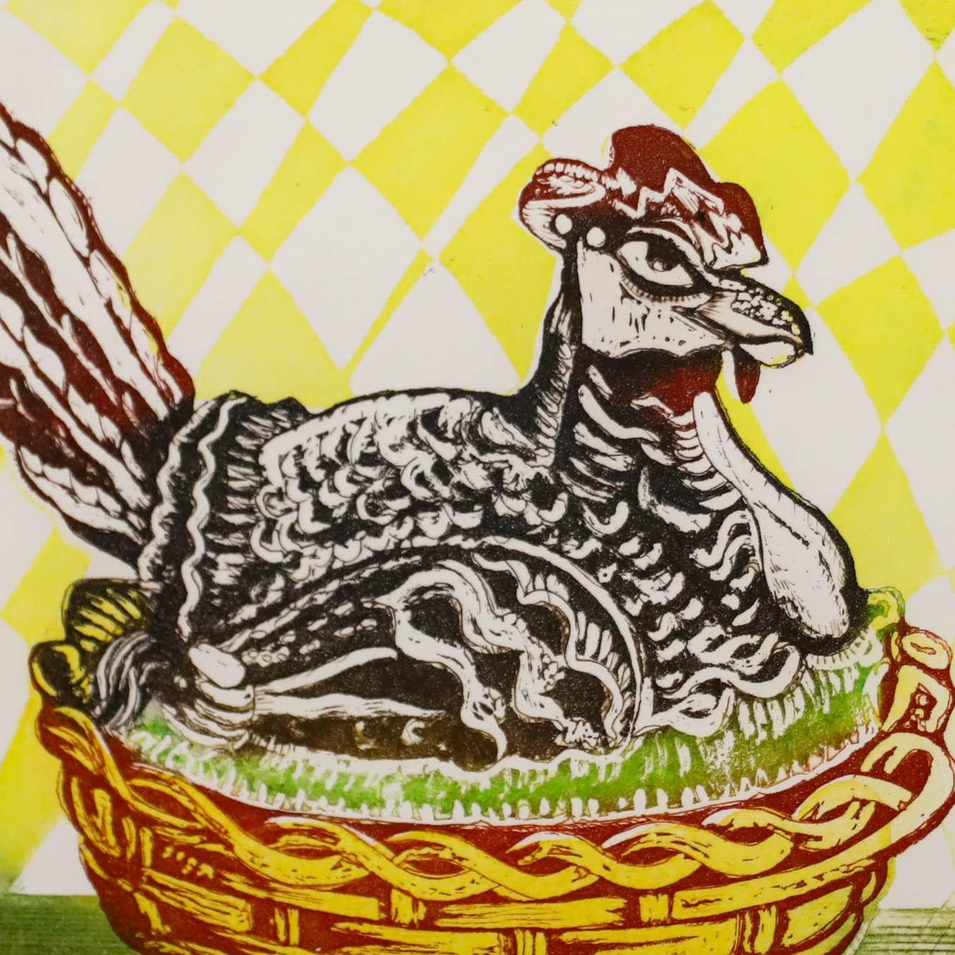 Peter Carreras (B.1921) Framed 1991 Etching, Hen On Nest photo Art