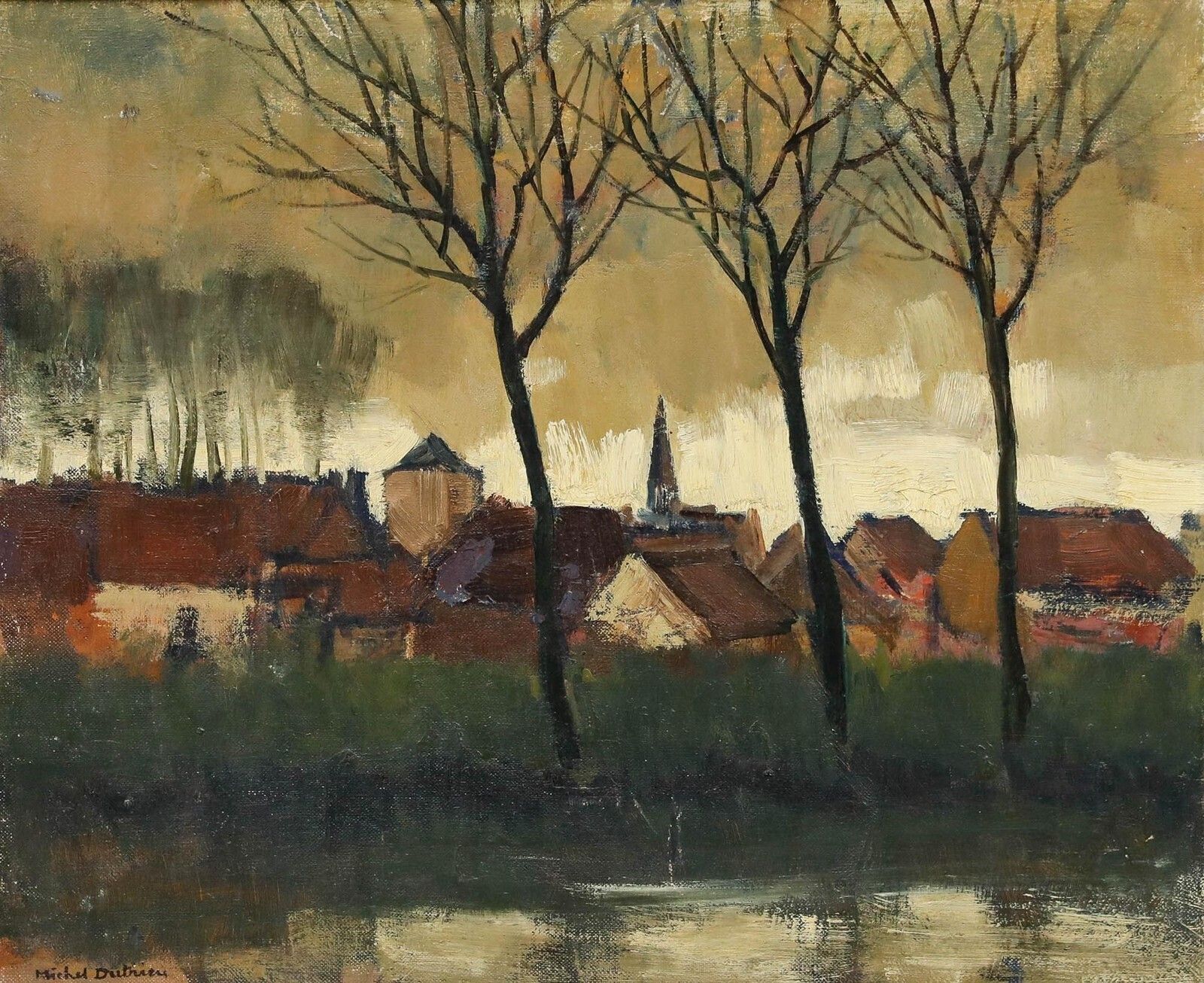 Michel Dutrieu (1910 1993) Mid 20th Century Oil, The River Bank photo furniture
