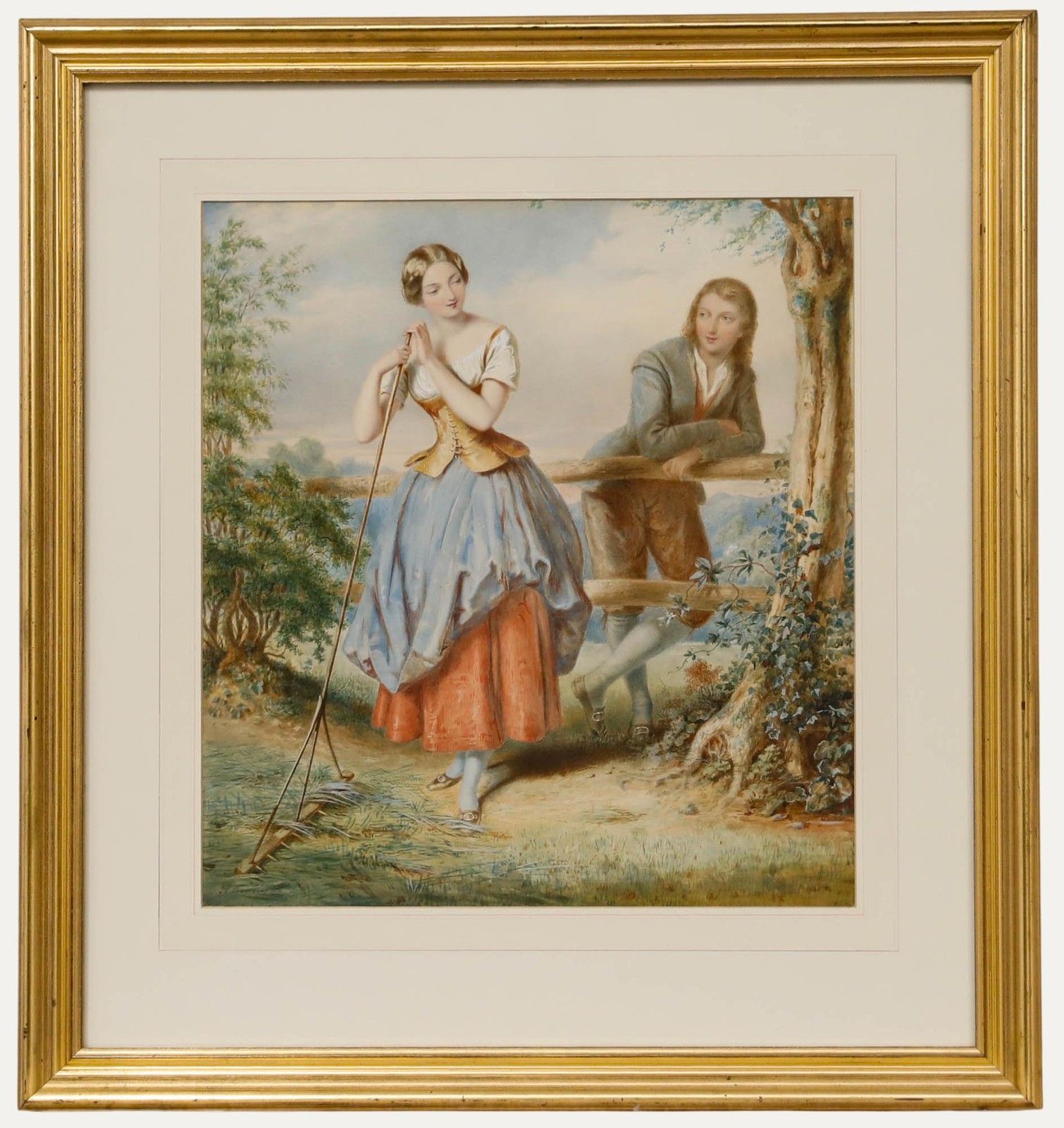 Joseph Bouvier (Act.1839 1888) Late 19th Century Watercolour, Courting Couple