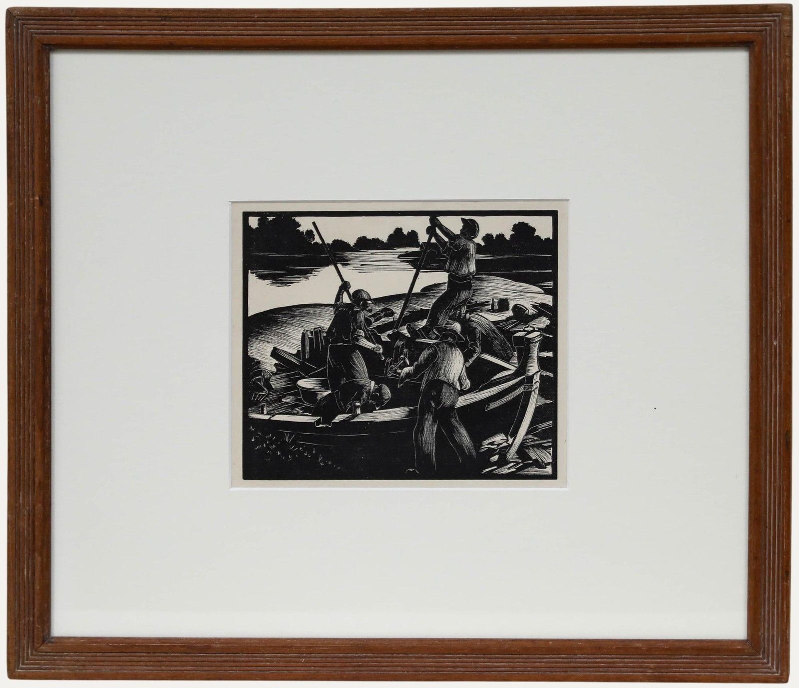 Clare Leighton (1898 1989) Mid 20th Century Woodcut, Breaking Up A Barge