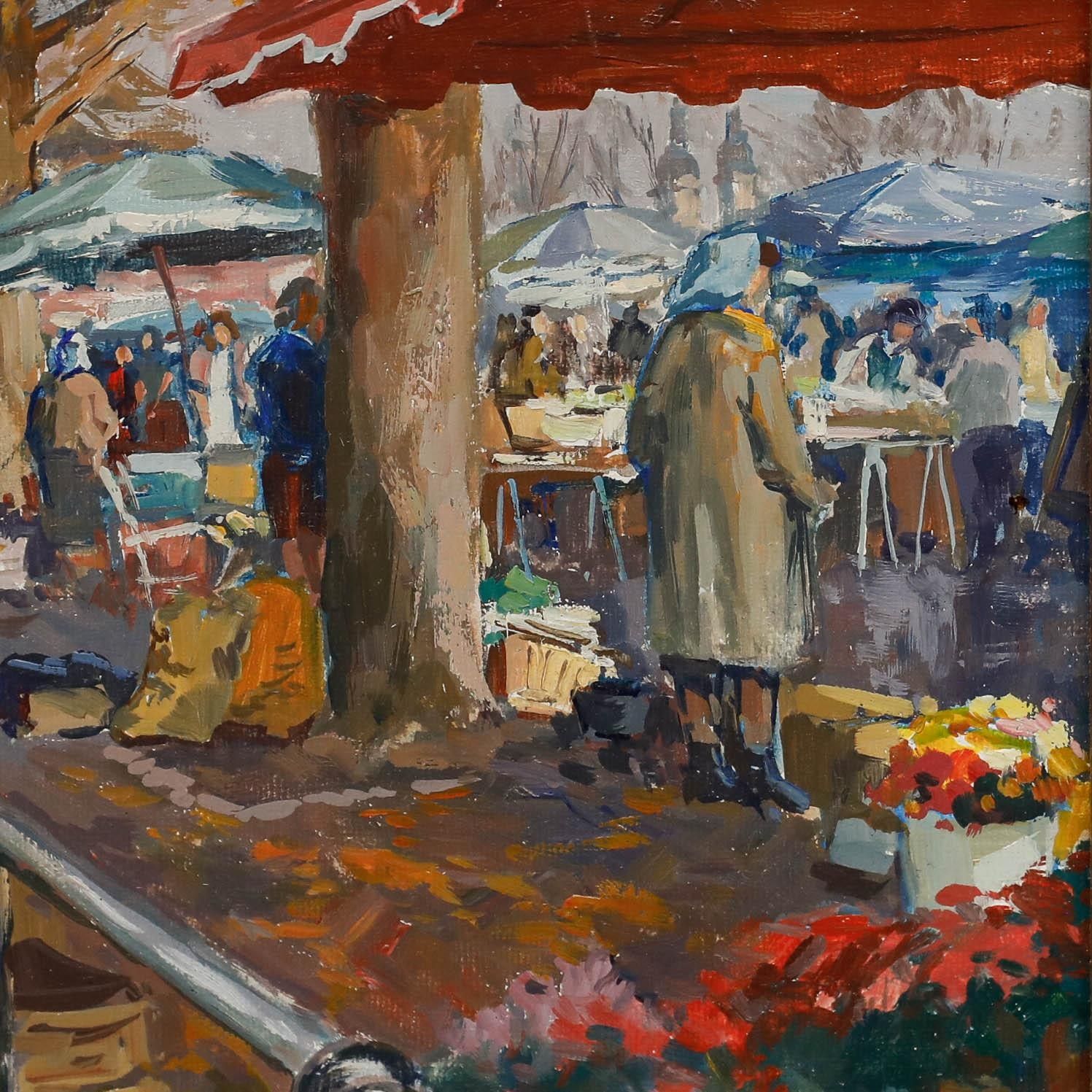Gerard Meyer (B.1926) 20th Century Oil, Market In Mulhouse photo Art