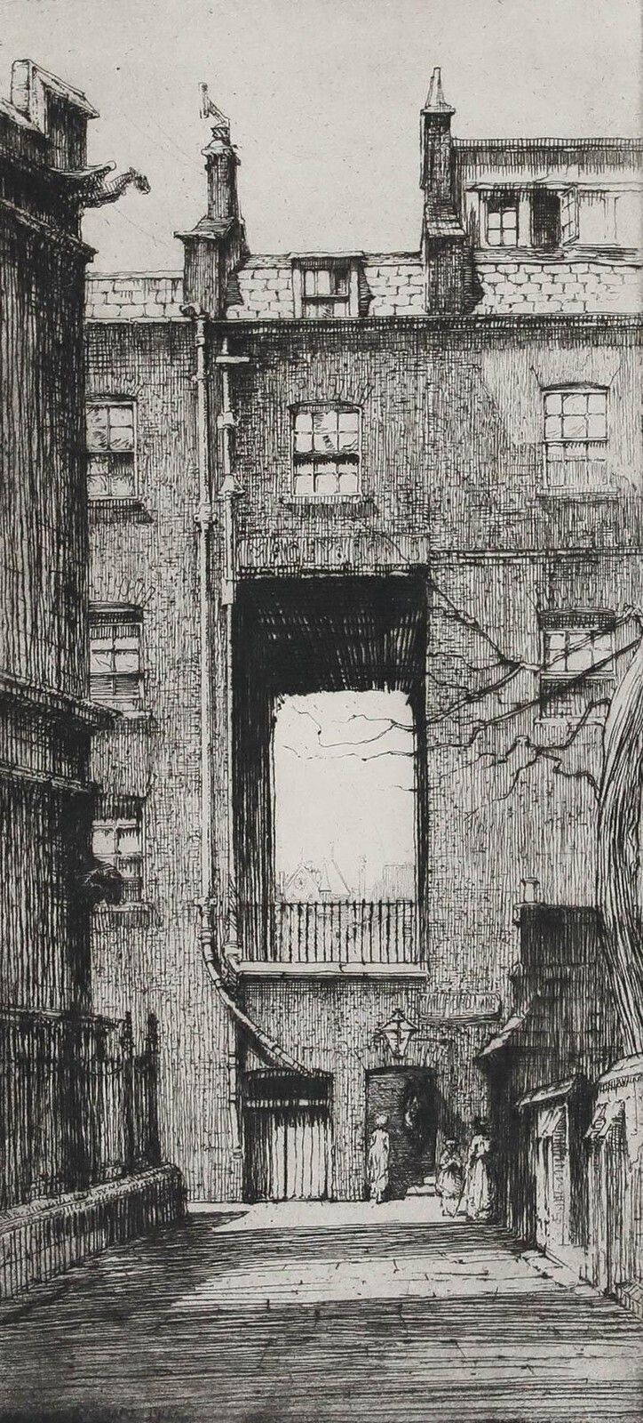 Nathaniel Sparks Re (1880 1956) Early 20th Century Etching, Essex Court photo furniture