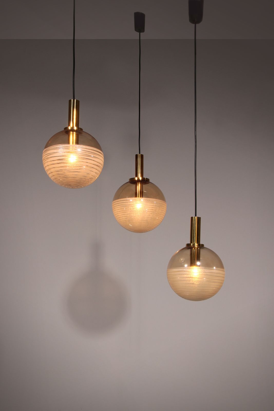 Glashütte Limburg Hanging Lamp Amber Glass, 1960s