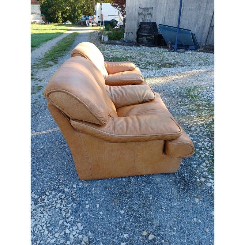 Pair Of Vintage Armchairs In Light Brown Faux Leather photo furniture