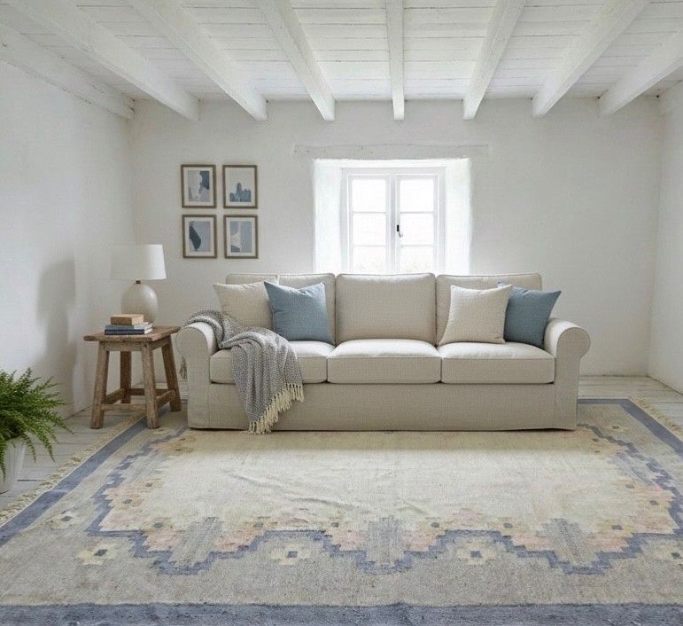 Mid Century Swedish Kilim Röllakan Rug In Pale Grey, Signed By “E” 1960s photo furniture