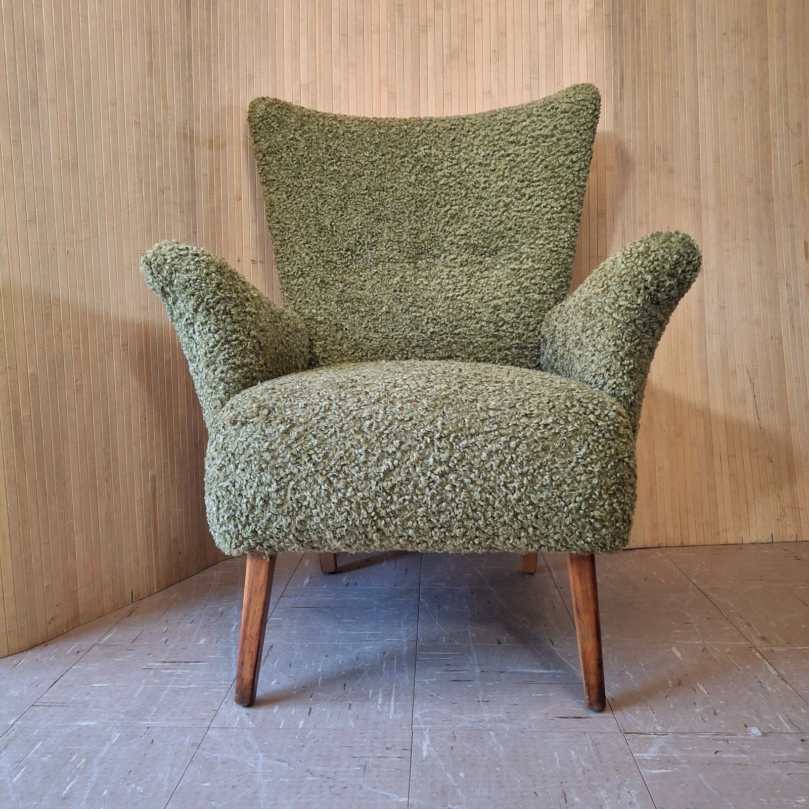 Fab Vintage Mid Century 1960s Petite Lounge Armchair Light Khaki Green Boucle photo furniture