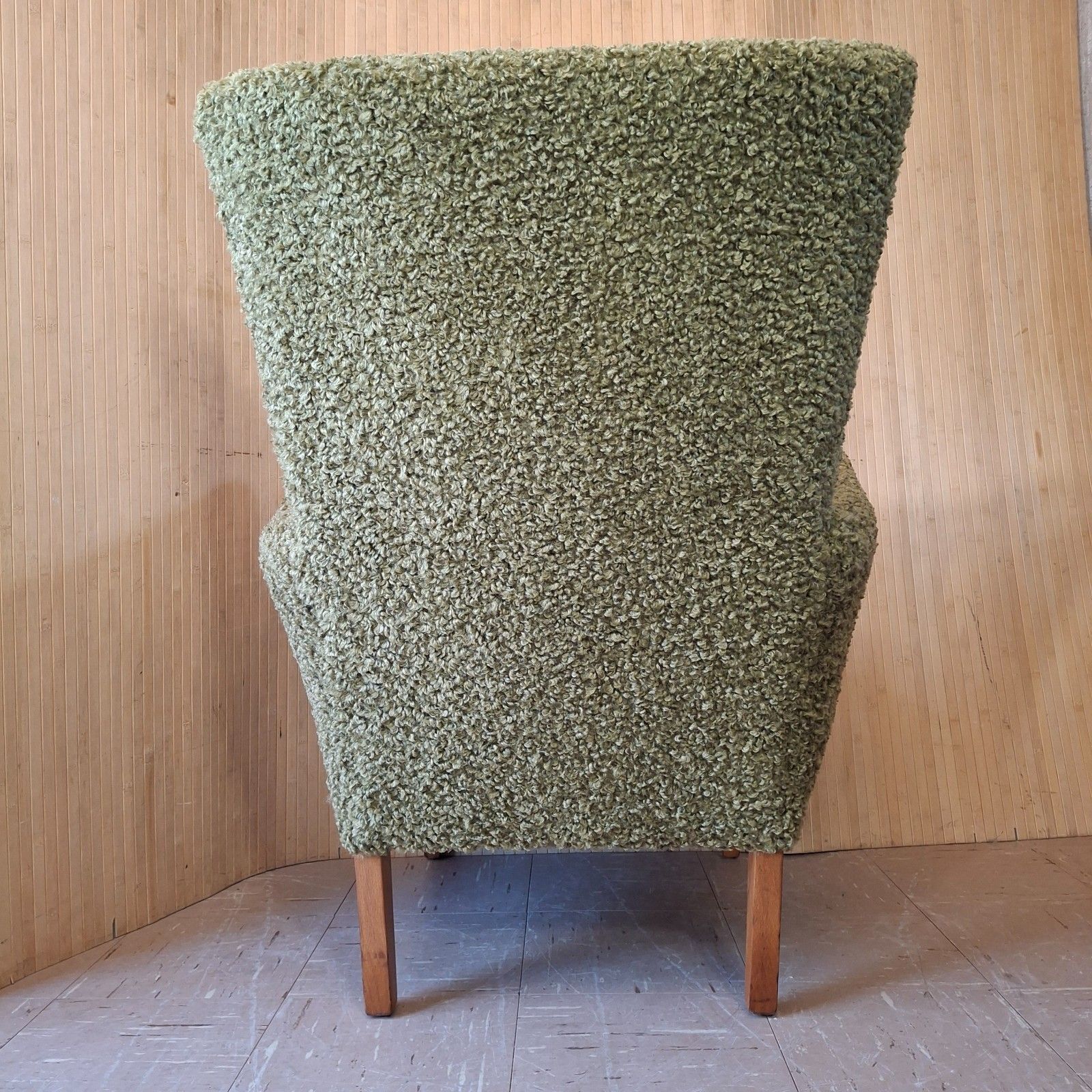 photo furniture Fab Vintage Mid Century 1960s Petite Lounge Armchair Light Khaki Green Boucle