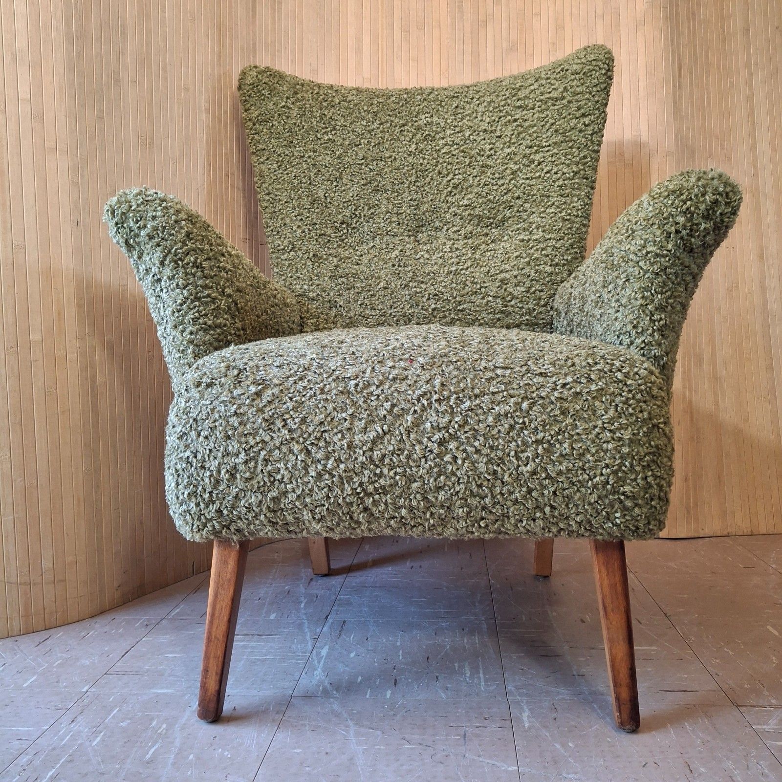 photo buy Fab Vintage Mid Century 1960s Petite Lounge Armchair Light Khaki Green Boucle