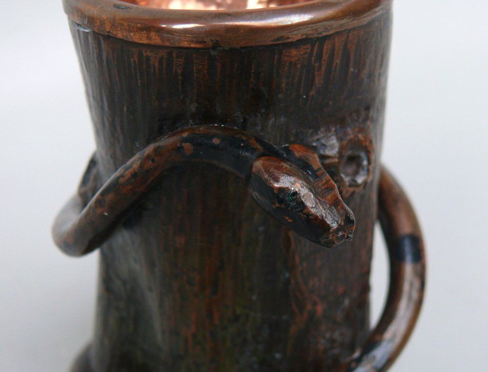 photo for sale Small Art Nouveau Schlange Auf Baumstumpf In Copper, 1890s
