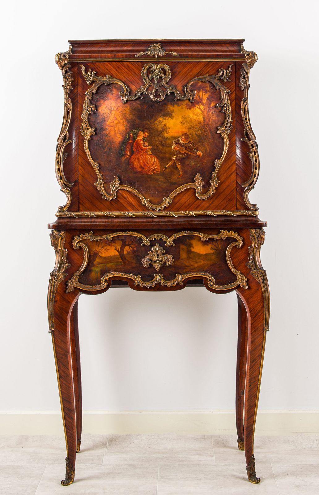 19th Century French Vernis Martin Kingwood Cabinet On Stand With Ormolu Mounts