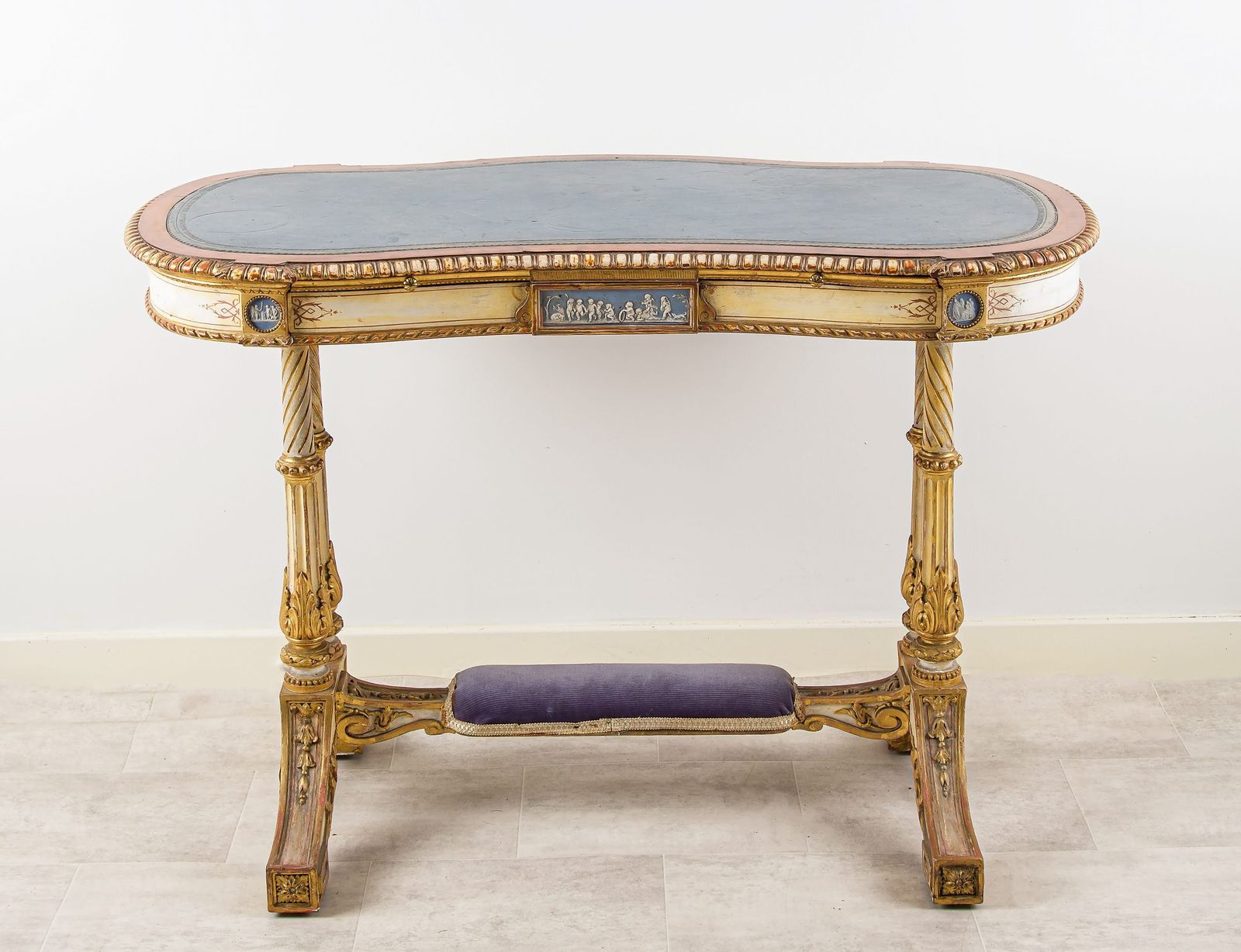 19th Century French Kidney Shaped Giltwood Writing Table With Painted Decoration photo buy
