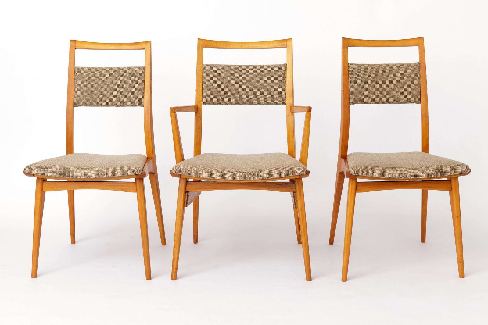 Set Of 3 Vintage Beechwood Chairs, 2 Side Chairs & 1 Armchair, 1970s, Germany