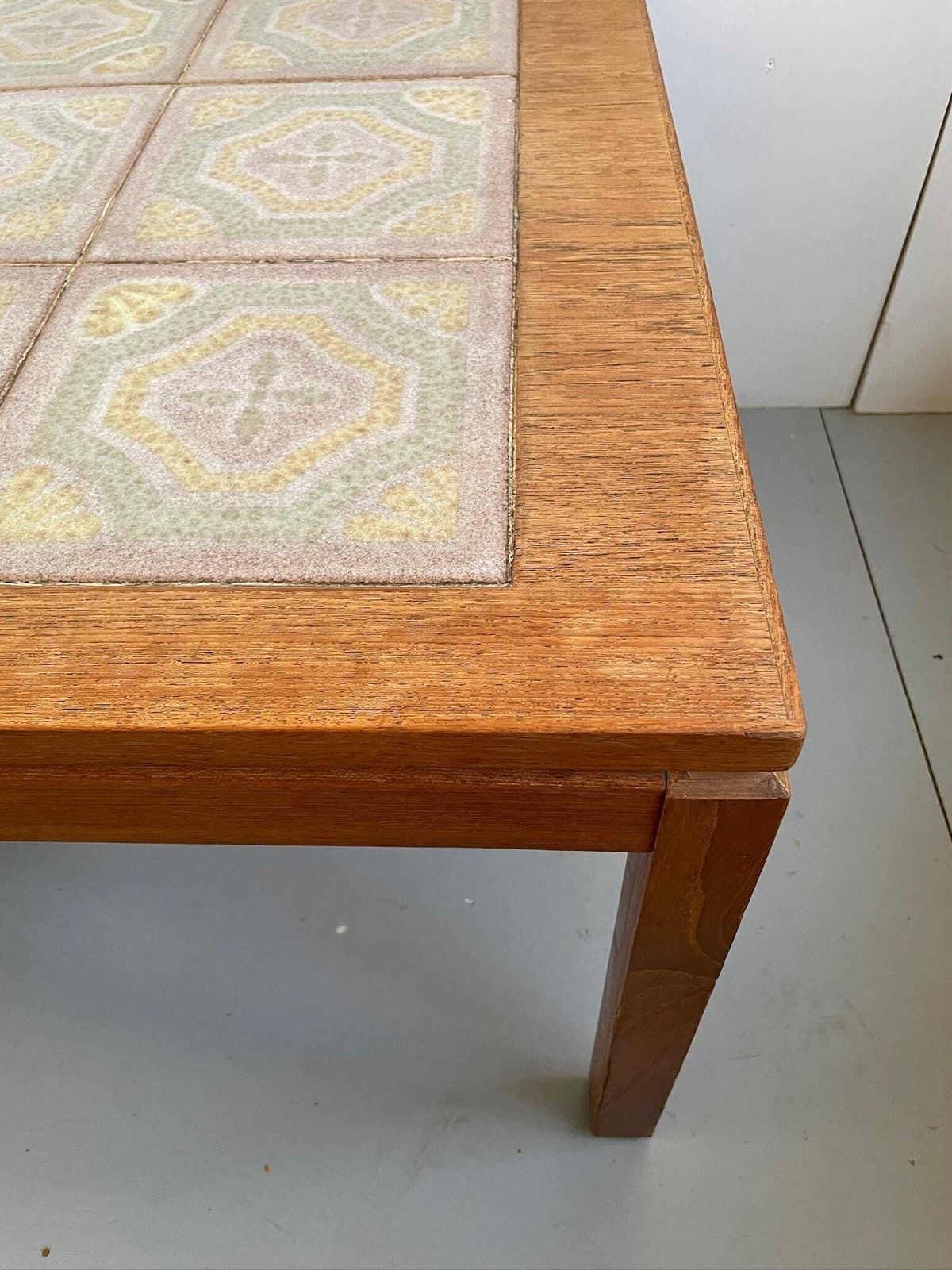 Tiled Large Danish Teak Mid Century Coffee Table Abstract Pastel Tiles photo 385.0