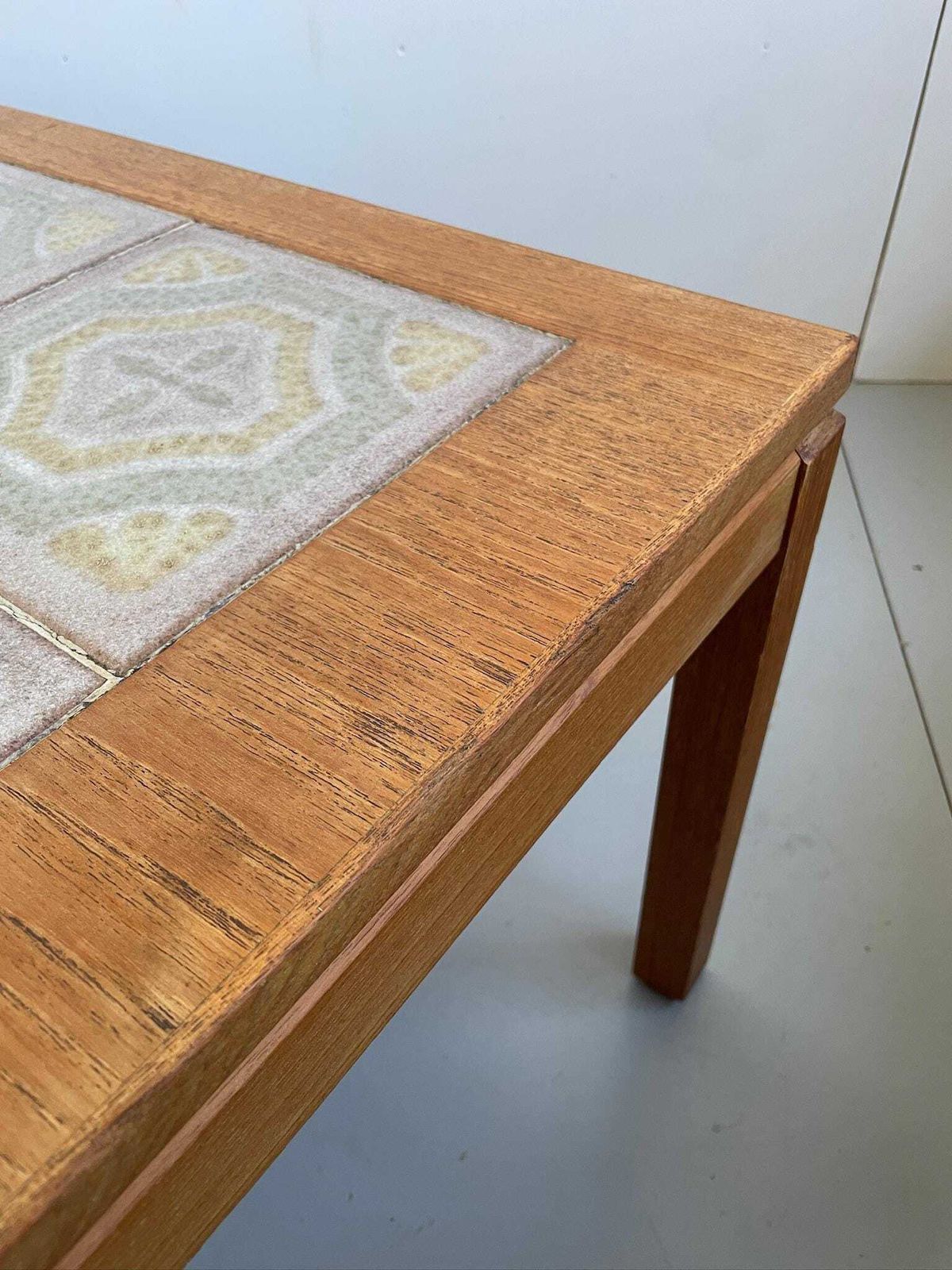 photo furniture Tiled Large Danish Teak Mid Century Coffee Table Abstract Pastel Tiles