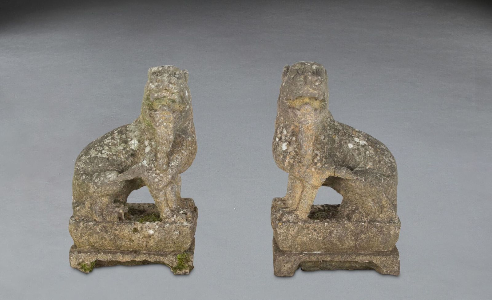 Pair Of 19th Century Chinese Carved Stone Lions