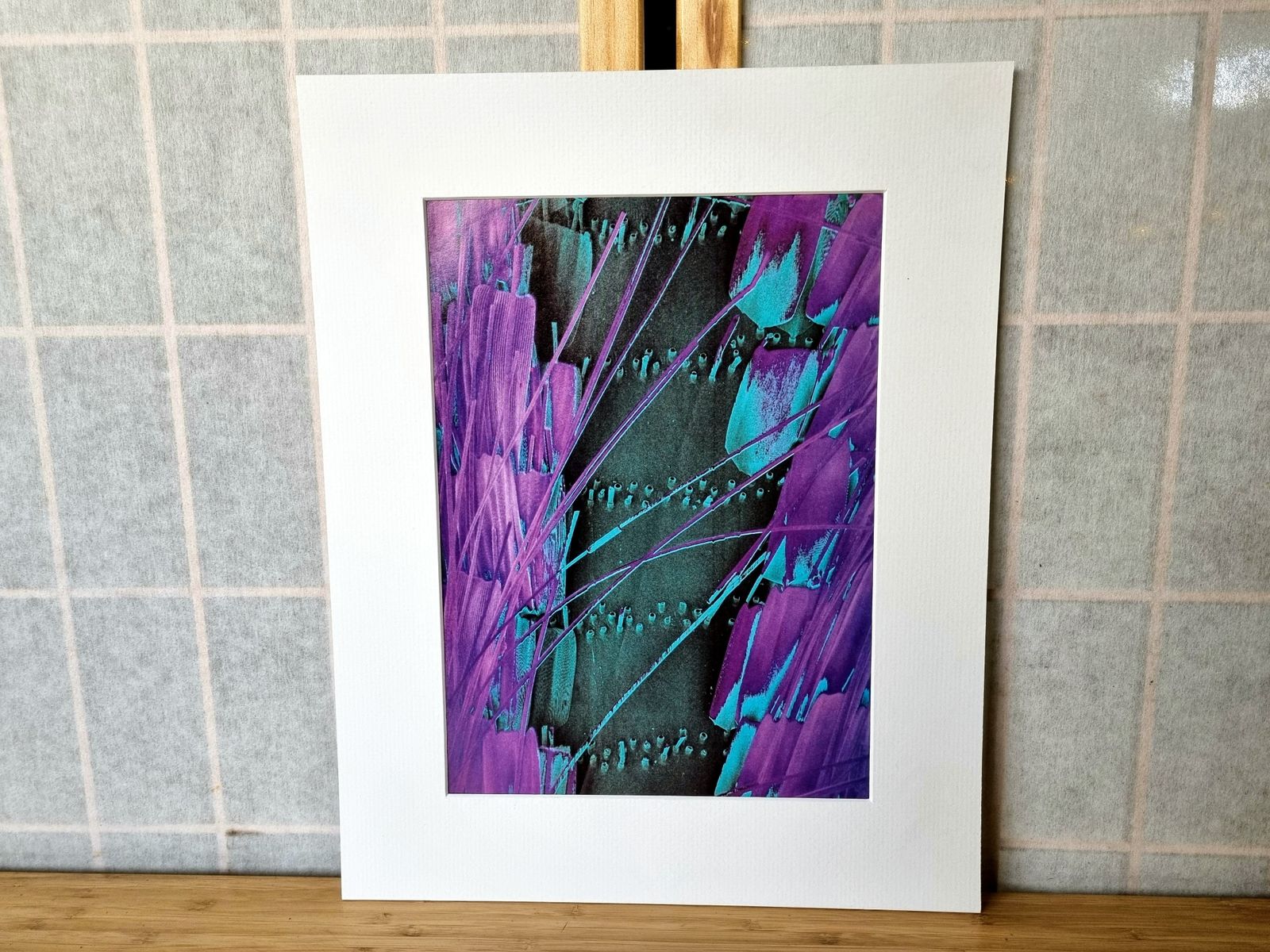 70s Scientific Art Exhibit Print Ad, Butterfly Wing Micrograph Image, Abstract Modern Wall Art, Museum Style Mounted Print