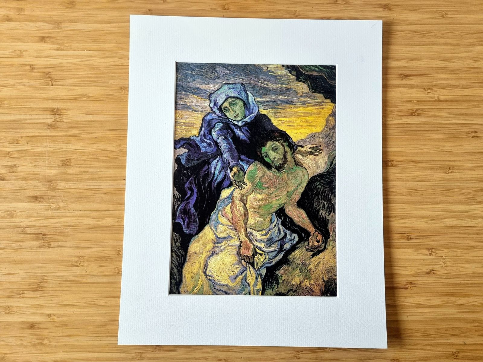Vintage Religious Art Print, Pieta, Vincent Van Gogh, Post Impressionist Painting, Mounted Artwork, Devotional Christian Figurative Image photo 65.0