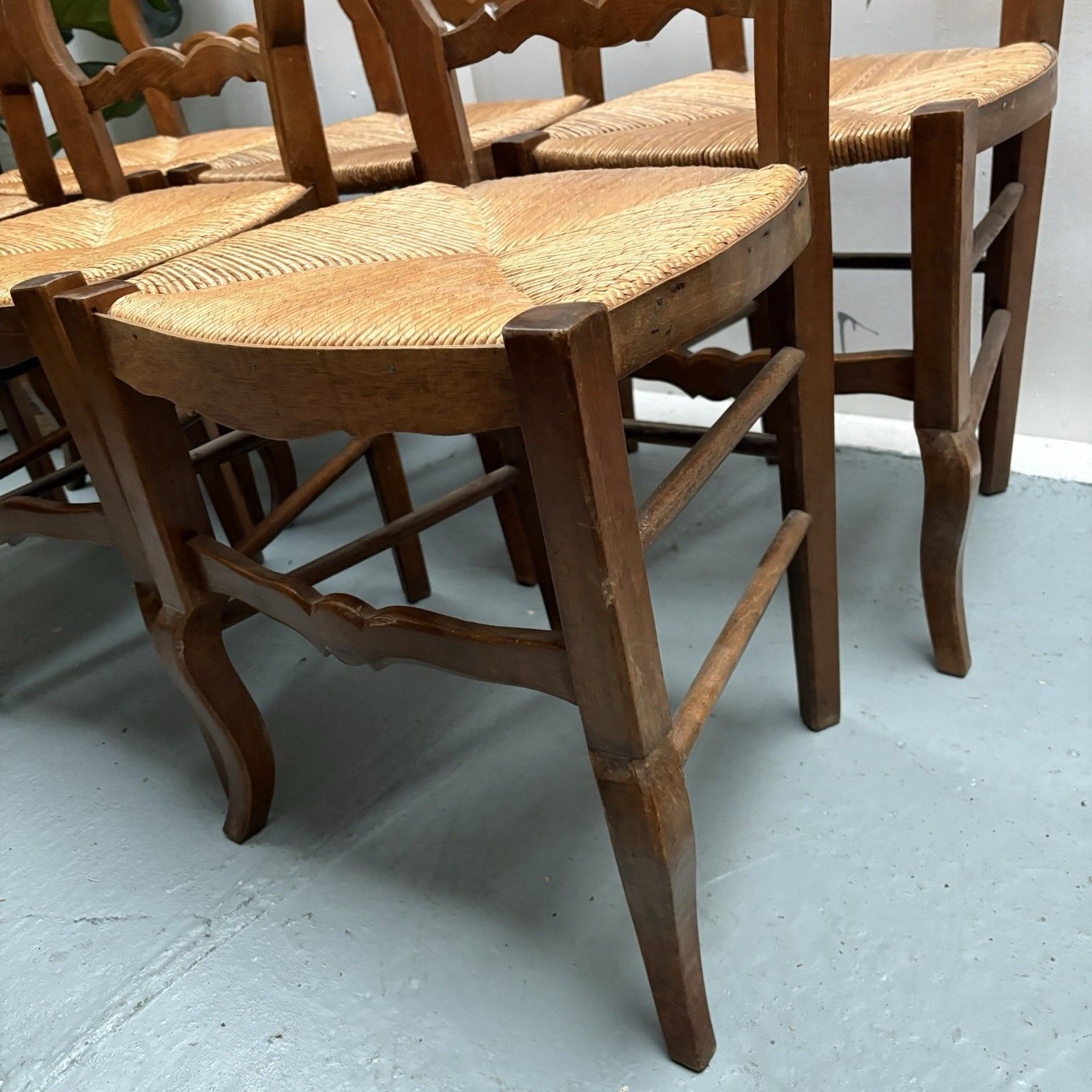 6 Vintage French Farmhouse Country Very High Ladderback Rush Seat Dining Chairs photo 540.0