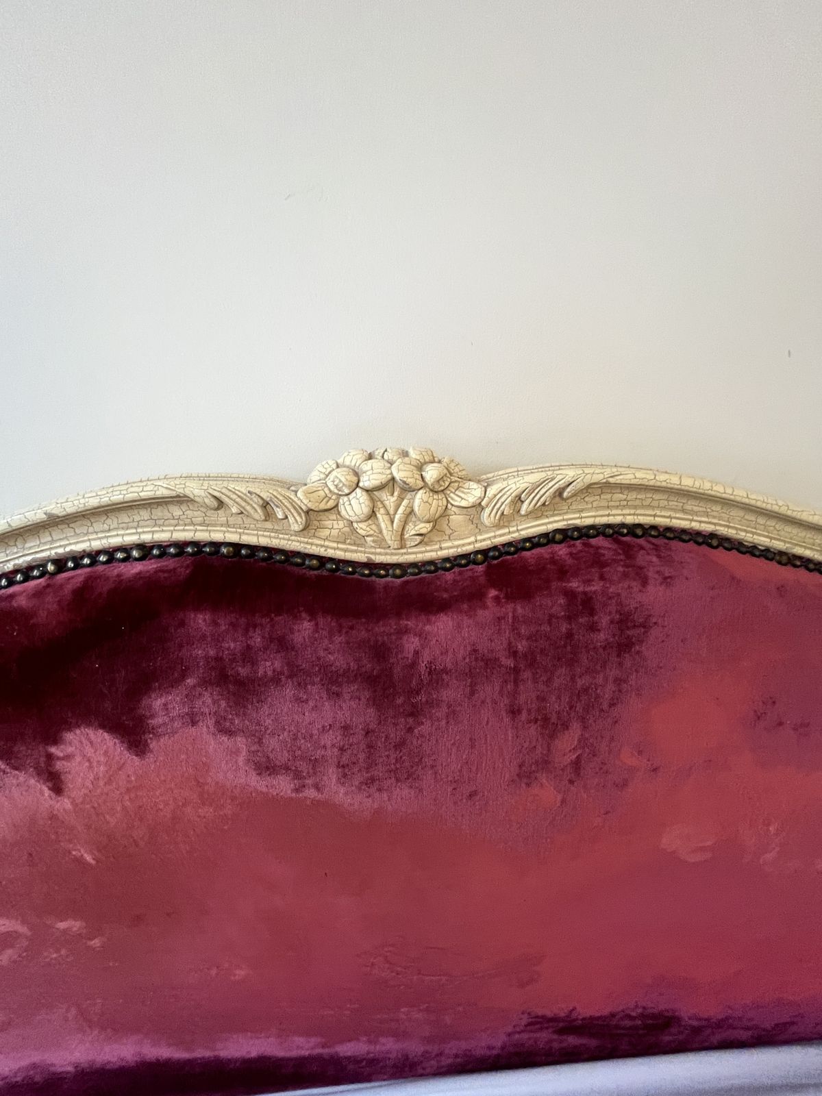 Stunning Antique French Louis XV Demi Corbeille Double Bed With Bespoke Red Ticking Base Included photo Furniture