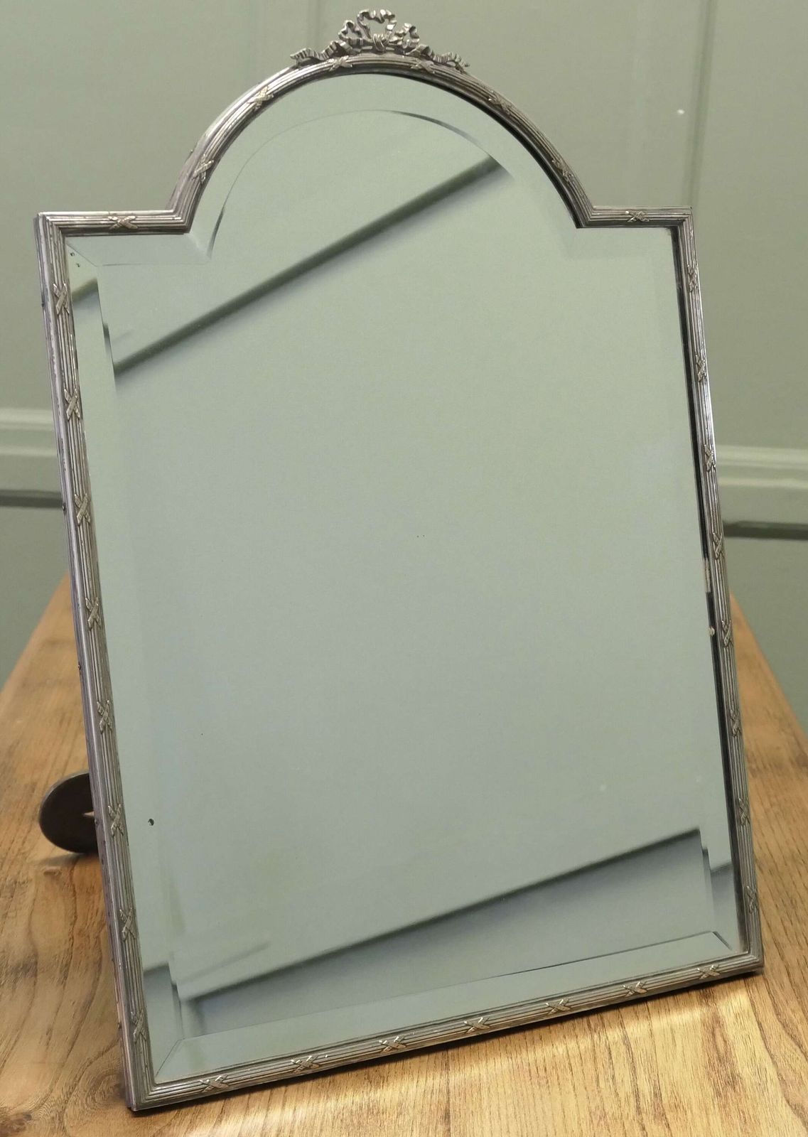 Large French Art Deco Silver Toilet Or Vanity Mirror