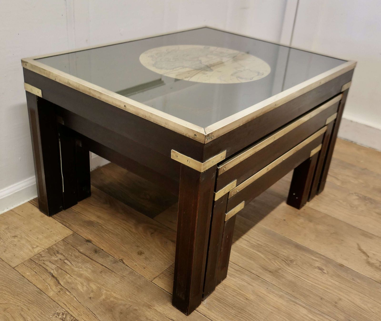 Mid Century Maison Jansen Campaign Style Large Nest Of 3 Tables photo Furniture