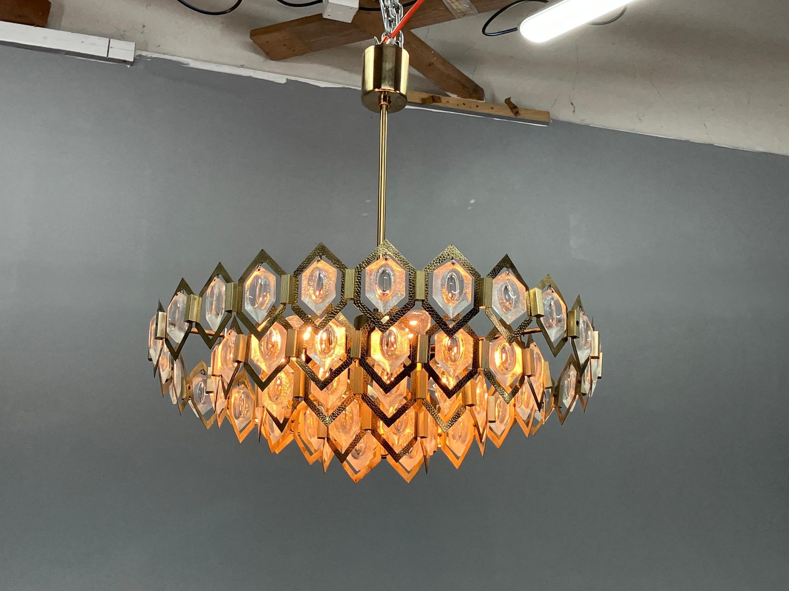 Lighting 1960s Faceted Glass Chandelier By Jaroslav Bejvl For Kamenicky Senov photo