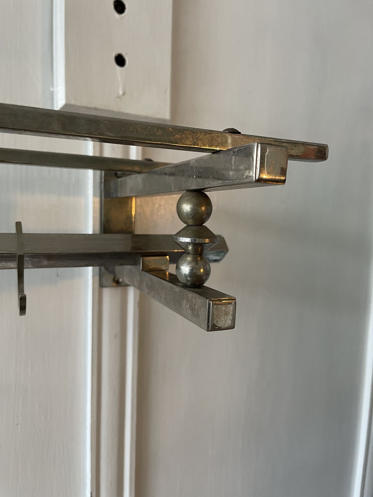 Antique Art Deco Nickel Hat Coat Shelf C1920 photo 195.0
