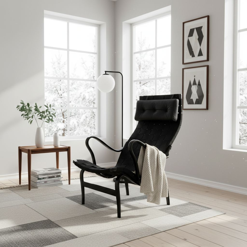 Mid  Century Bruno Mathsson “Pernilla” Lounge Chair In Black Webbing, Sweden photo buy