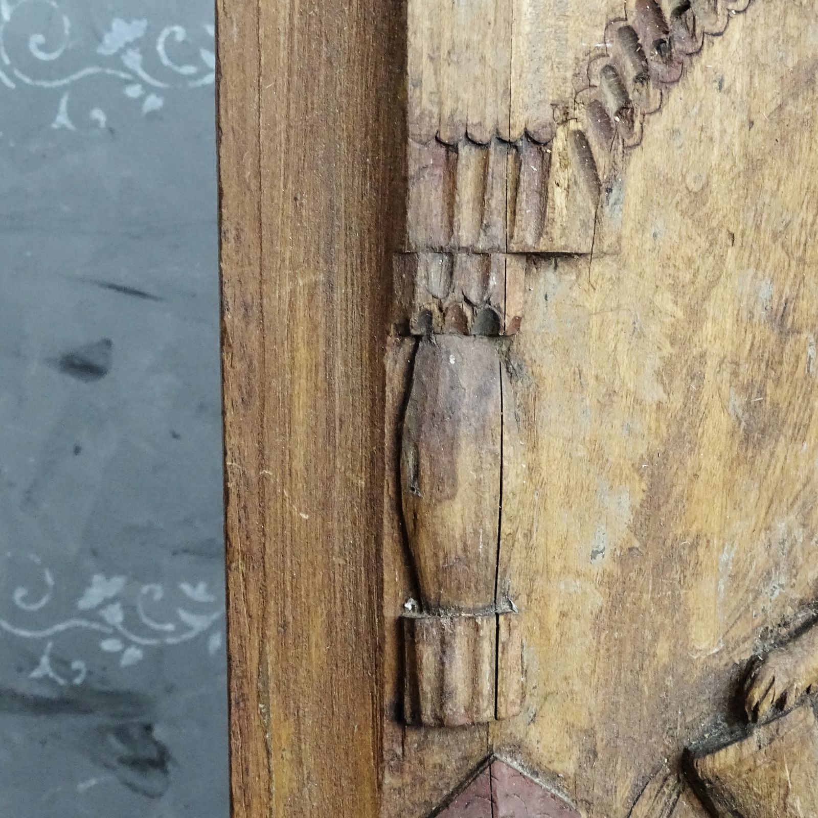 Saint Florian Hand Carved Wooden Panel, Rustic Primitive Carving Folk Art Plaque photo Art