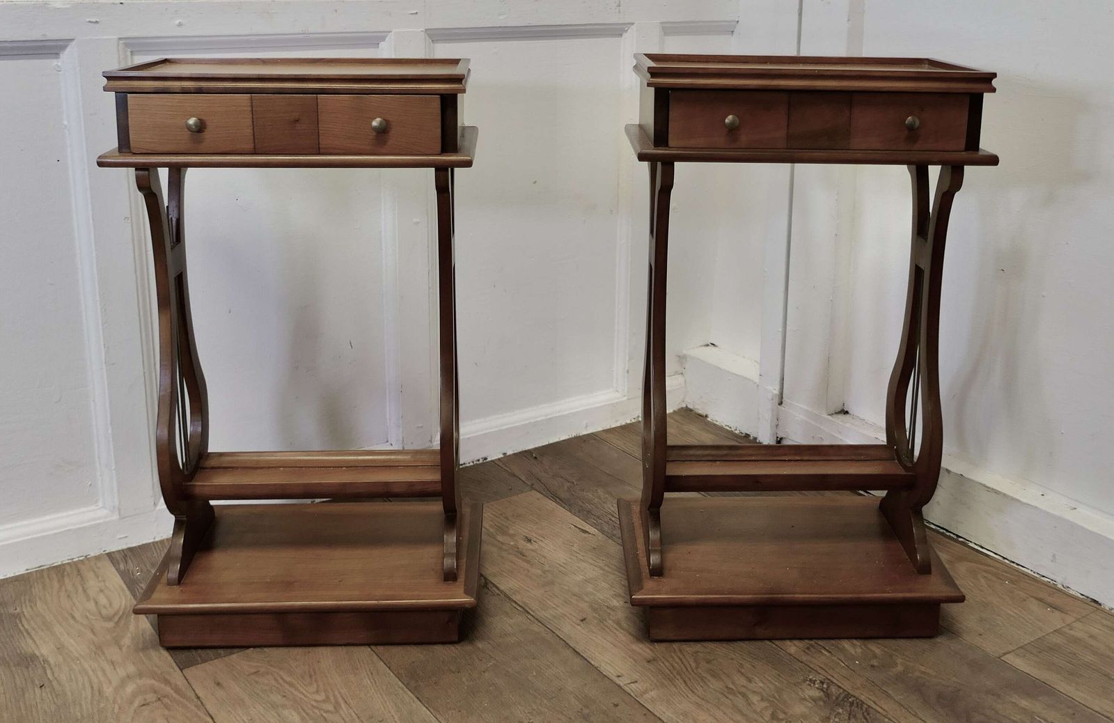 A Beautiful Pair Of French Lyre Ended Cherrywood Lamp Or Side Tables photo Furniture