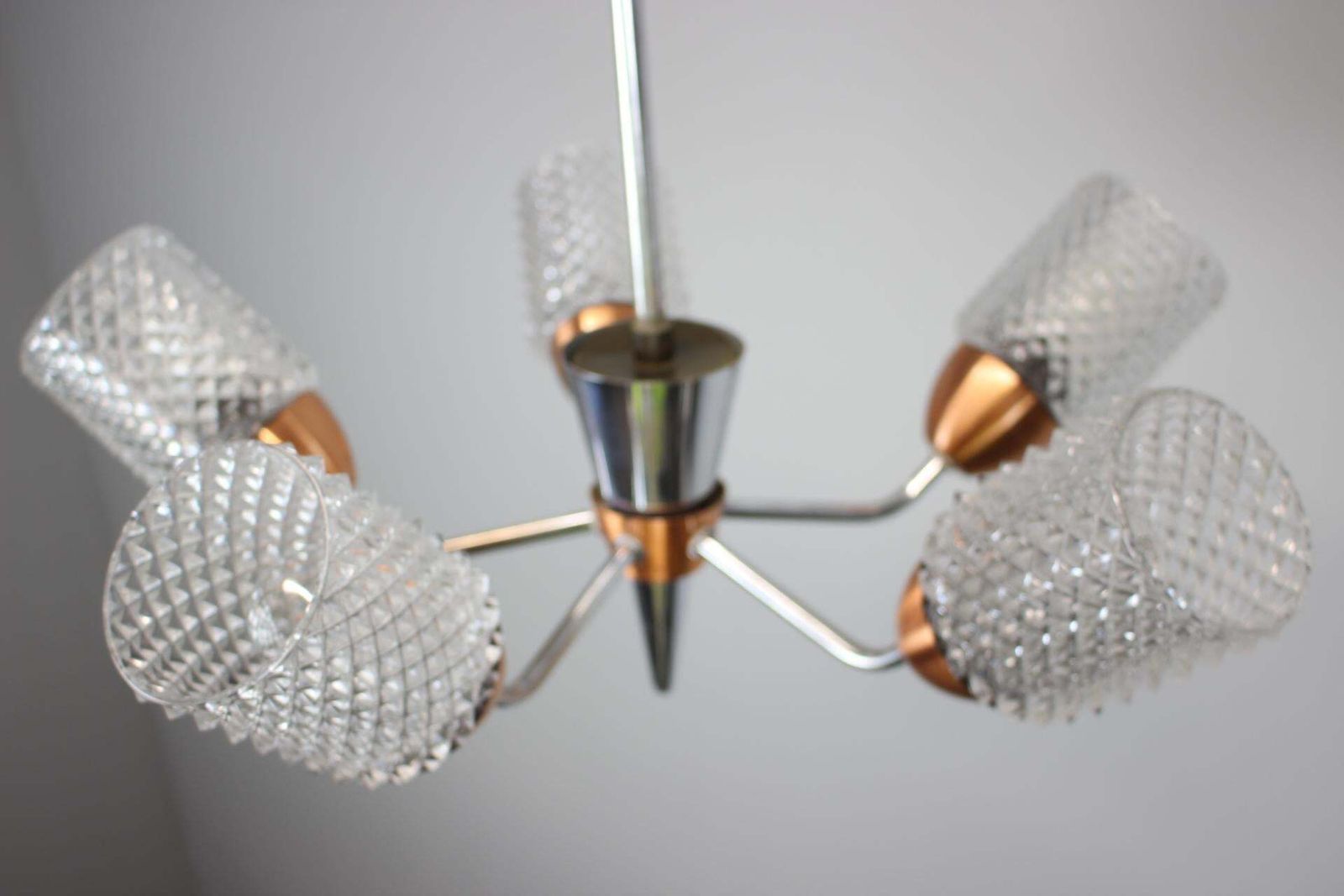 Drukov Brno Glass And Chrome Chandelier, Czechoslovakia, 1970s photo buy