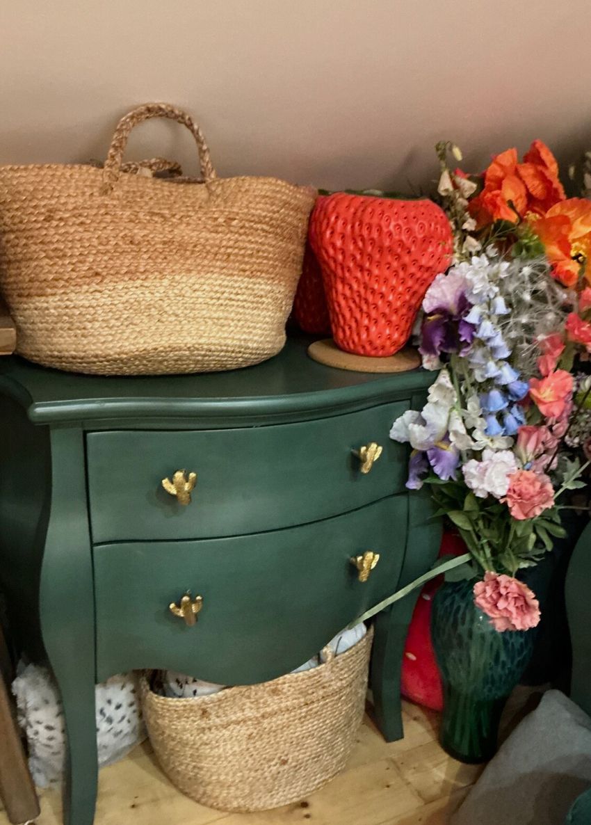 Dark Green French Commodes Pair Cactus Knob Vintage Style Wooden Chest Of Drawer photo vinterior