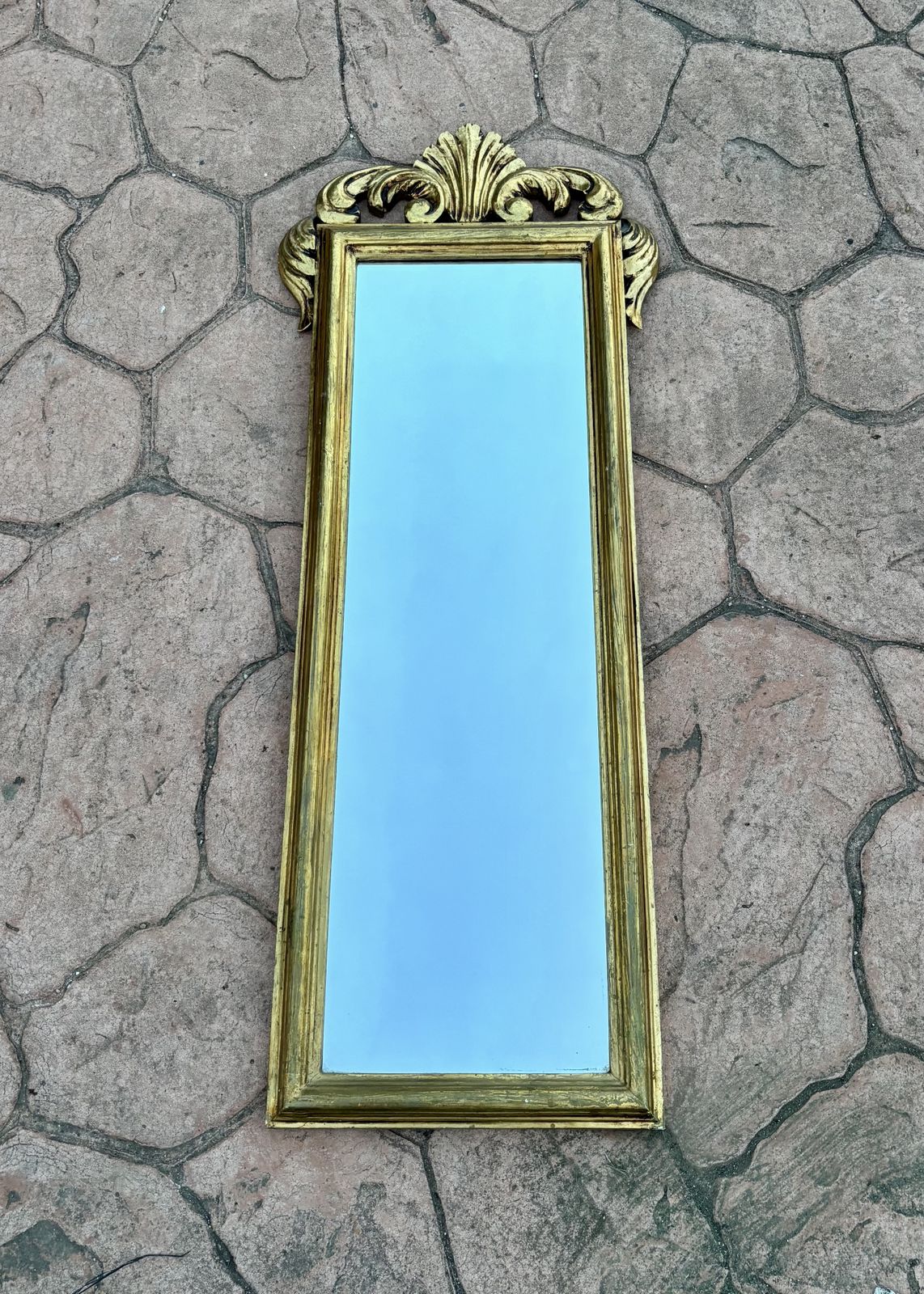 Spanish Giltwood Wall Mirror With Carved Crest, Baroque Revival, Circa 1950 1960 photo vinterior