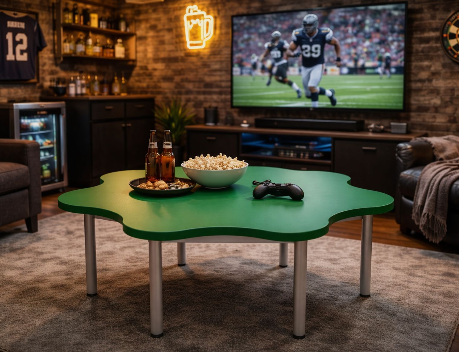 Retro Coffee Table Scallop Shape Large Bright Green Colour photo for sale