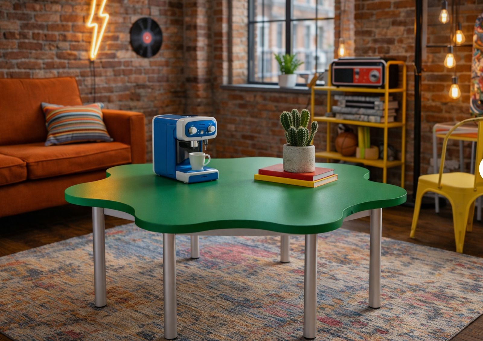Retro Coffee Table Scallop Shape Large Bright Green Colour photo Furniture
